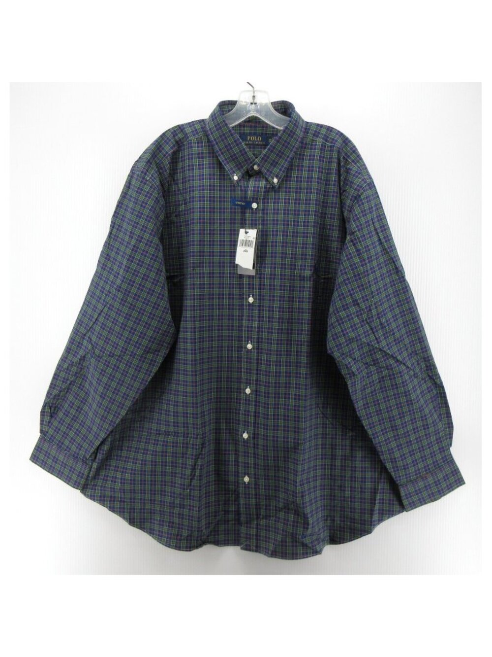 Polo Ralph Lauren Shirt 2XB Big Green Button Down Plaid Stretch Poplin